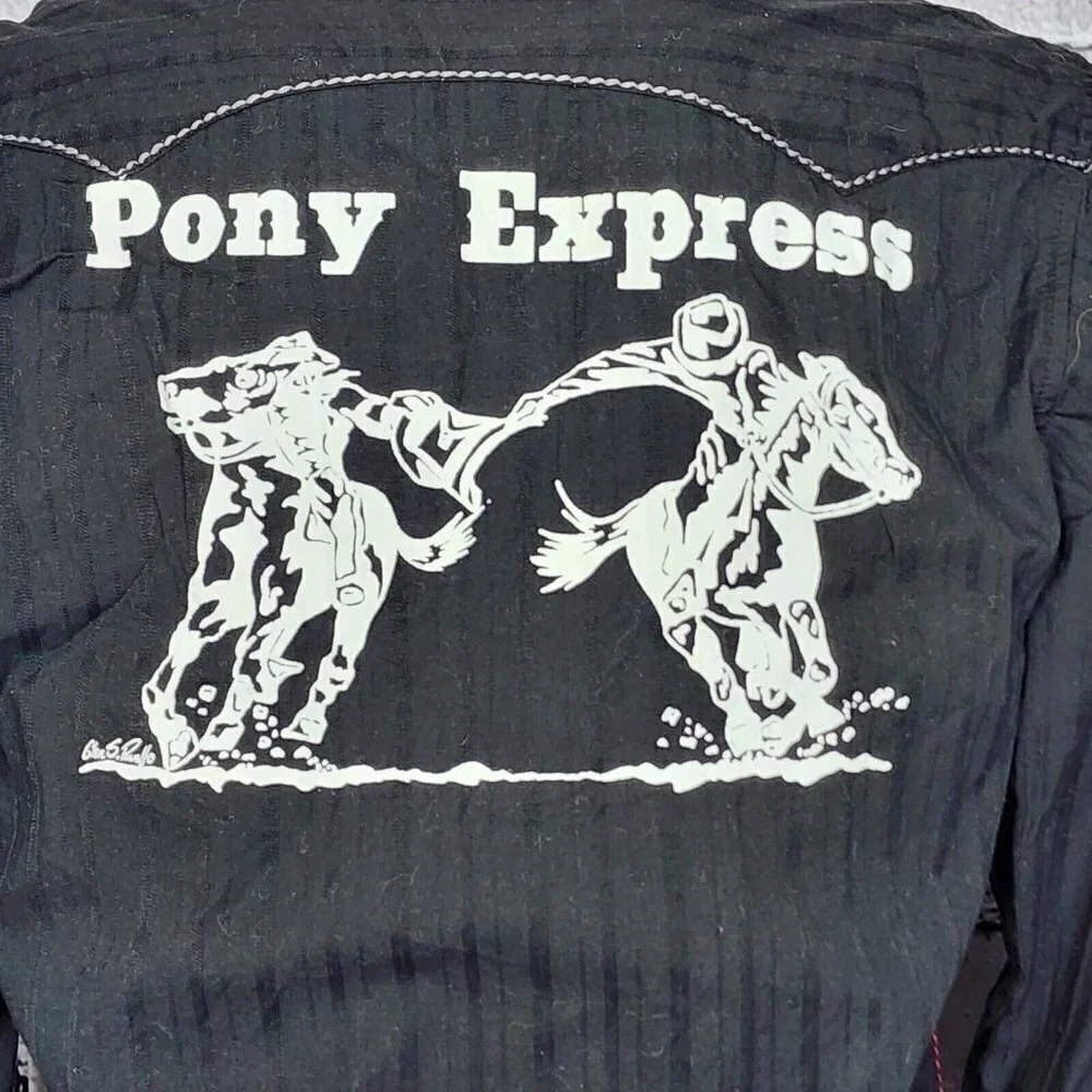 Roper Black Pony Express Western Rodeo Pearl Snap Shirt, Men's Medium - Picture 6 of 15